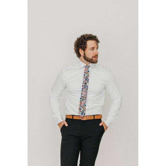 Men's Skinny Tie Floral Print Cotton Necktie Great for Weddings Abyss - Picture 4 of 8